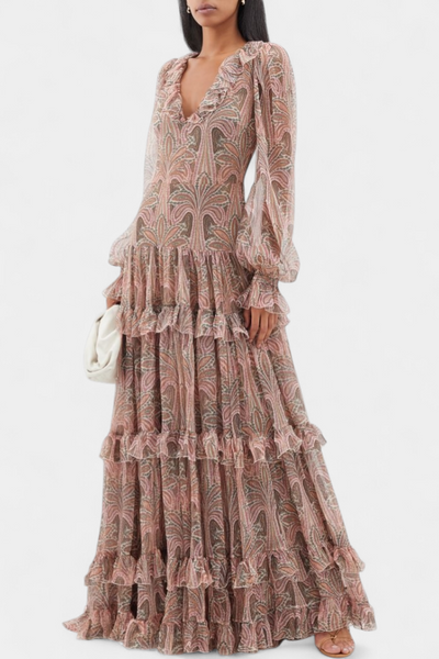Ayla Vestido Maxi con Estampado Paisley Retro