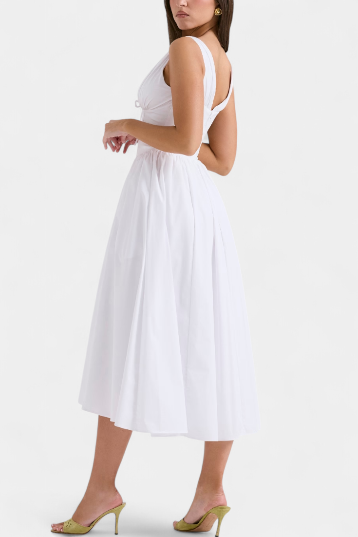 Vestido Midi Margie con Escote en V y Estampado Floral Romántico