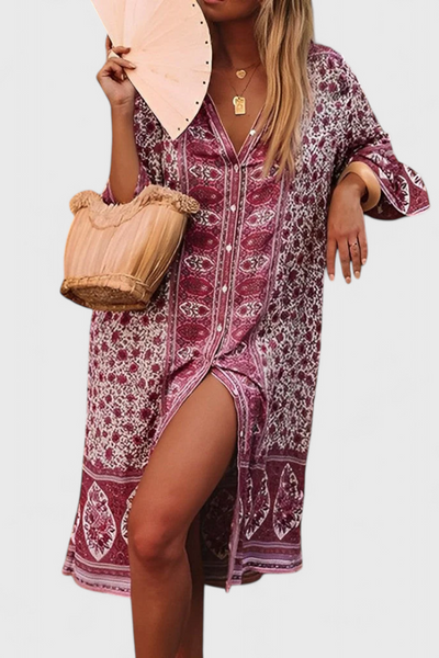 Chinara Vestido Largo Boho con Bordado Étnico y Corte Suelto