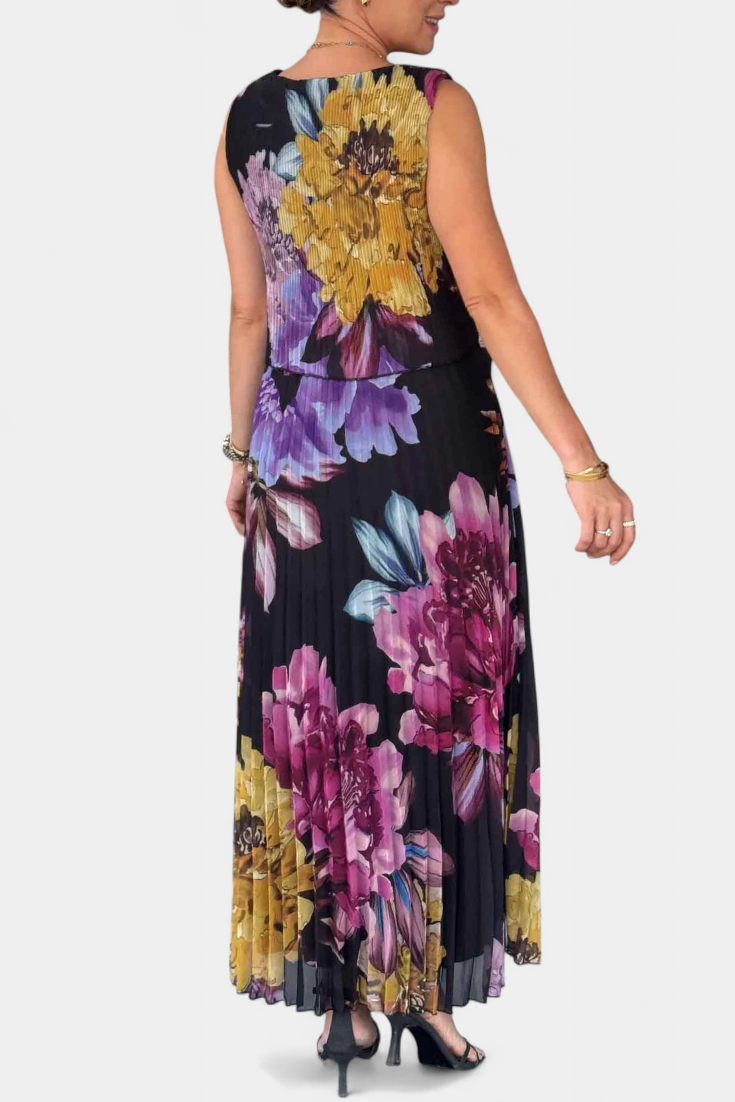 Vestido Largo de Gasa Plisada Shaya con Estampado