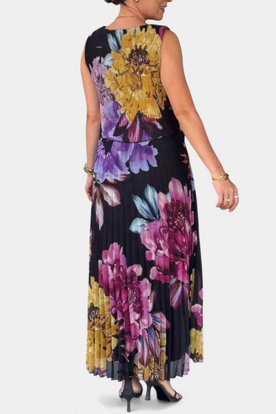 Vestido Largo de Gasa Plisada Shaya con Estampado