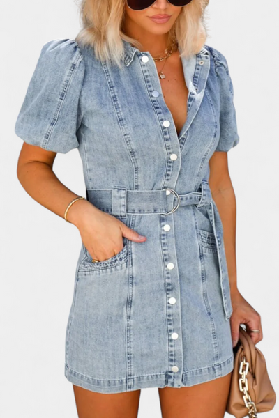 Orlena Mini Vestido de Denim Desgastado