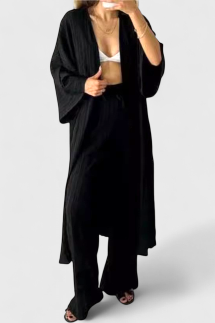 Caspian Conjunto de Dos Piezas con Kimono Largo y Estilo Relajado