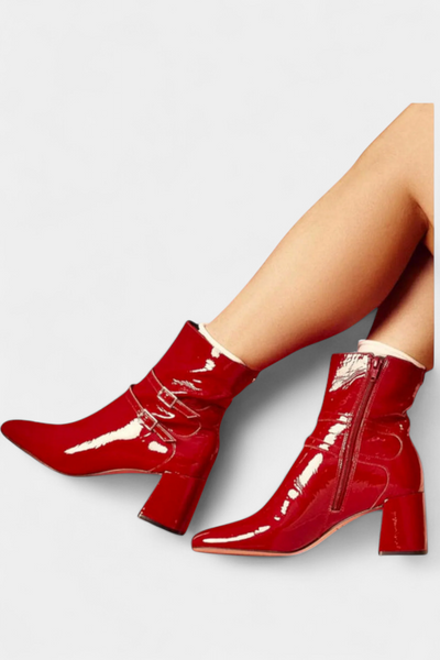 Botas Rojas Vivi con Tacón Ancho