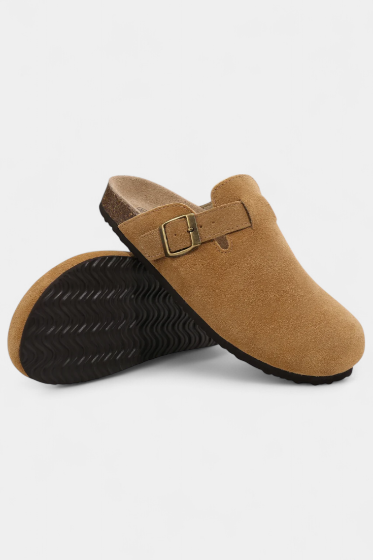 Aubree Unisex Suede Clogs with Adjustable Buckle