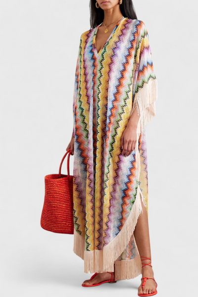 Kaftán de Crochet Imelda con Flecos Decorativos y Corte Suelto