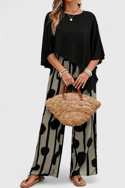 Aleida Conjunto Asimétrico: Top y Pantalón con Estampado