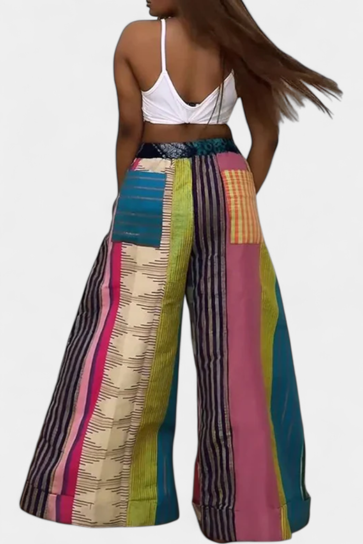 Claudine Pantalones Anchos Casual con Diseño de Rayas