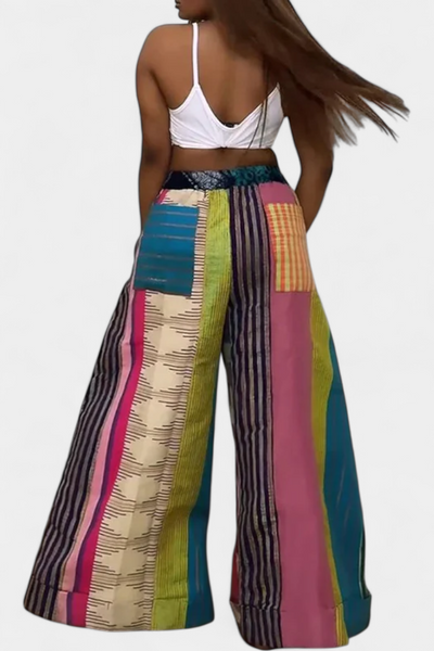 Claudine Pantalones Anchos Casual con Diseño de Rayas