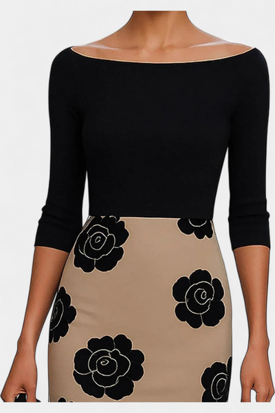 Halsey Midi Dress with Elegant Contrast