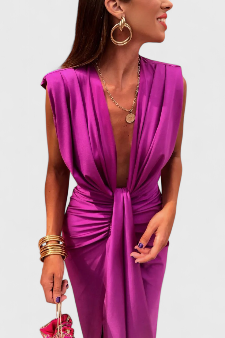 Lakisha Vestido Midi Ajustado con Escote Profundo