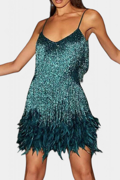 Sheril Mini Vestido con Plumas