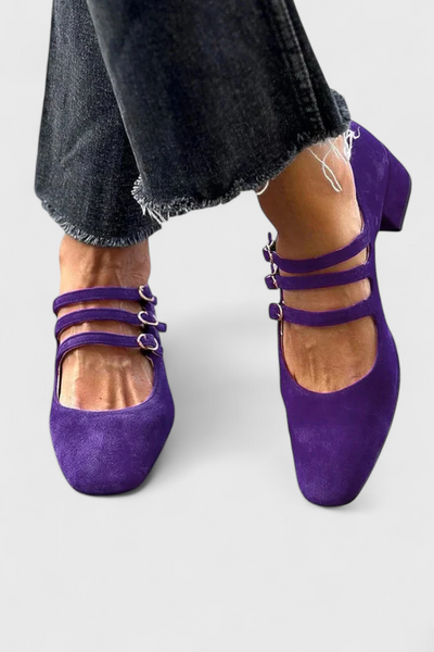 Evdokia Tacones de Punta Cuadrada con Cinturones Múltiples