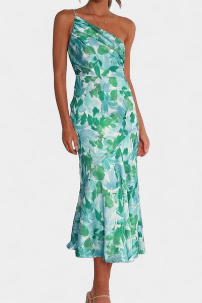 Vestido Asimétrico de Un Hombro Reya con Diseño Floral