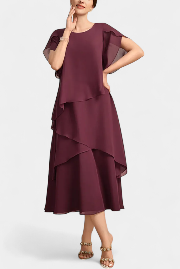 Cornelia Vestido Asimétrico de Chiffon con Silueta Ligera