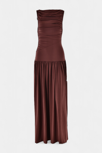 Maddy Vestido Maxi Sin Mangas con Drapeado Lateral Elegante