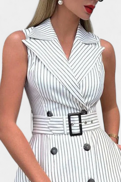 Diana Vestido Midi a Rayas con Cintura Ajustable