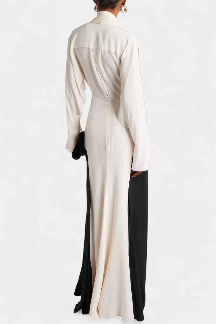 Slyune Vestido Maxi de Noche con Escote en V y Detalles en Contraste