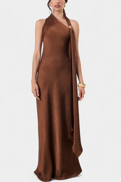 Vestido Largo Asimétrico Robina en Color Bronce