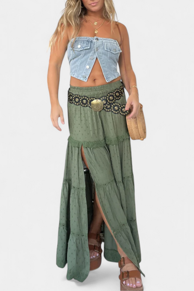 Falda Maxi Boho Dola con Encaje y Abertura Delantera