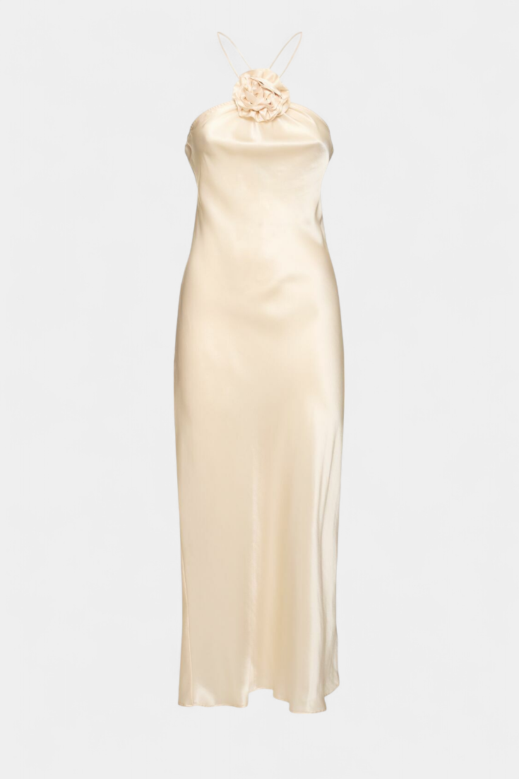 Vestido Midi Halter Elvera con Detalles de Rosetas
