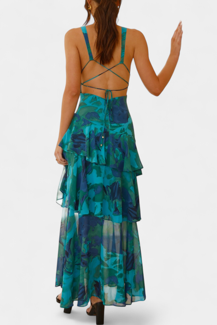 Domenica Vestido de Gasa con Escote en V y Capas Sueltas
