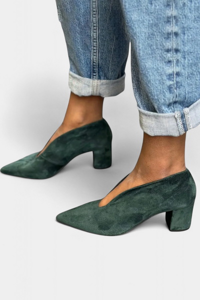 Tacones Gruesos Hazel en Verde Oscuro