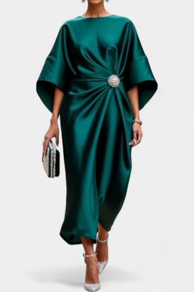Luxe Brillante Vestido Largo de Satén Ubelia