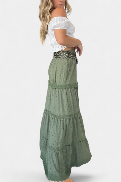Falda Maxi Boho Dola con Encaje y Abertura Delantera