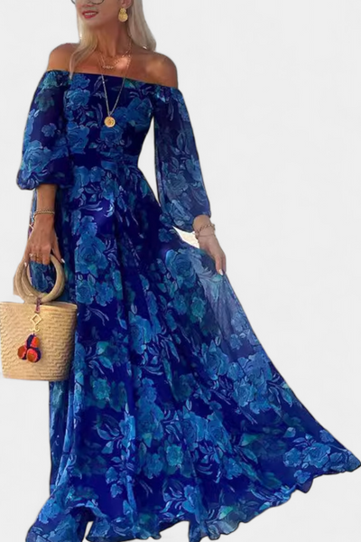 Davina Vestido Largo Off-Shoulder con Encantador Estampado Floral