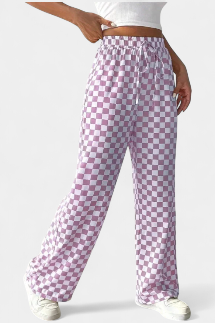 Hilaria Pantalones de Pierna Ancha con Diseño de Cuadros