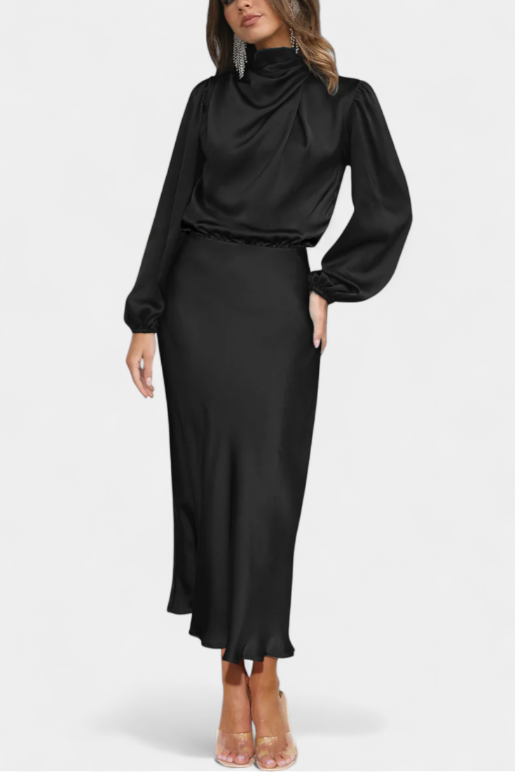 Cecila Maxi Dress with High Neck and Floral Detail