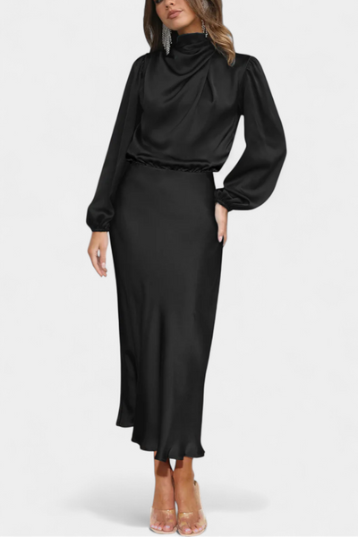 Cecila Maxi Dress with High Neck and Floral Detail