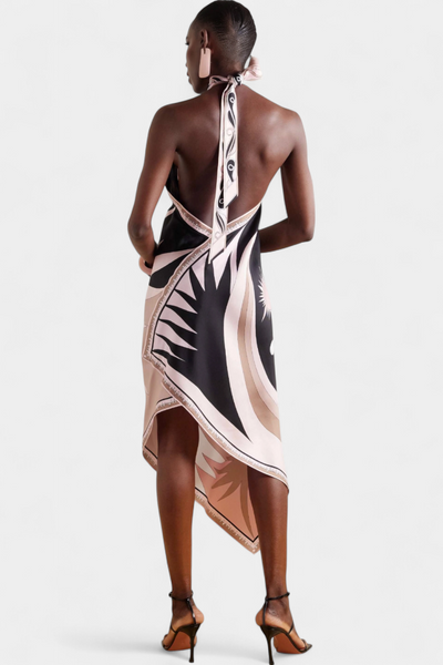 Vestido Rosenda con Espalda Abierta y Diseño Abstracto