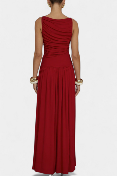 Maddy Vestido Maxi Sin Mangas con Drapeado Lateral Elegante