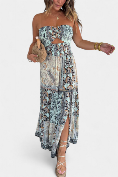 Vestido Largo Estampado Edurne con Escote Strapless