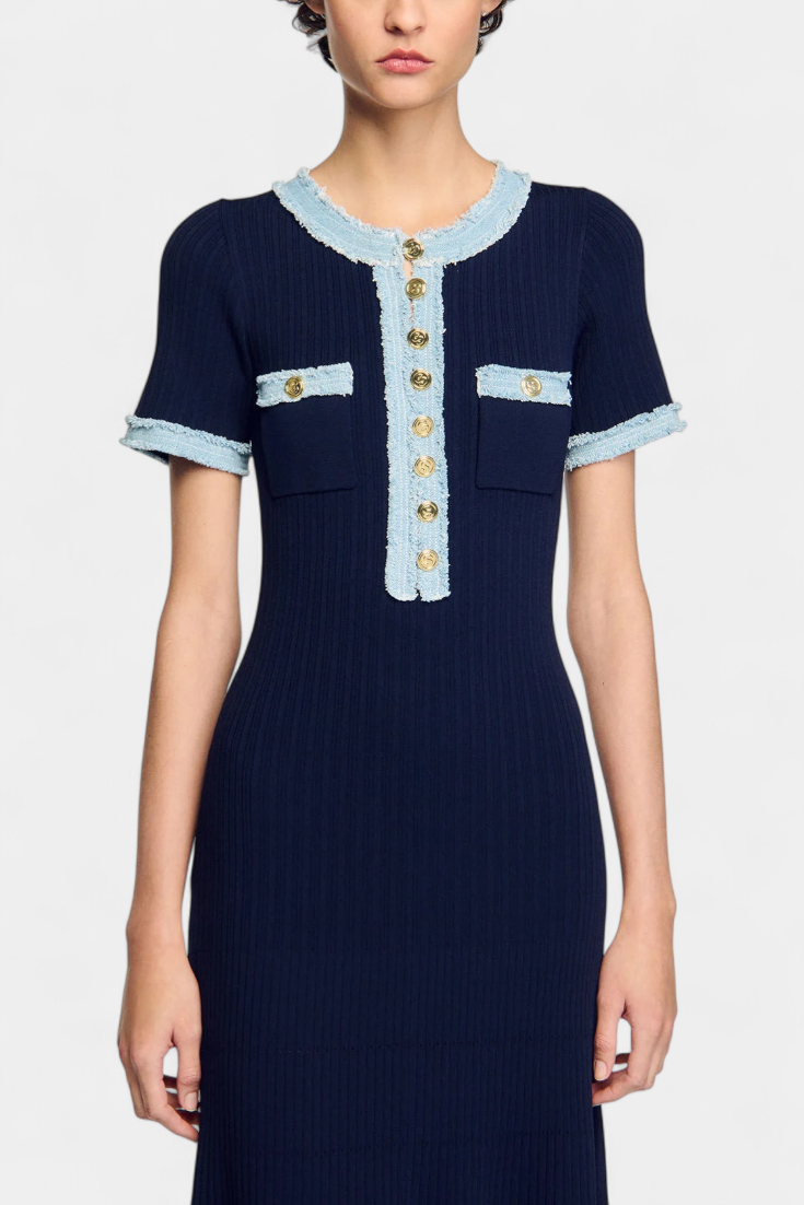 Vestido Midi de Punto Alexia con Detalles de Ribete