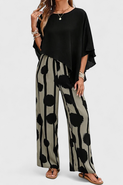 Aleida Conjunto Asimétrico: Top y Pantalón con Estampado