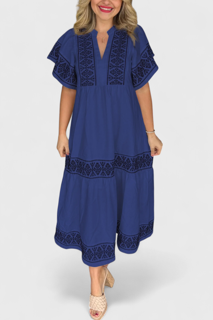 Vestido Maxi Boho Allona con Escote en V y Corte Suelto