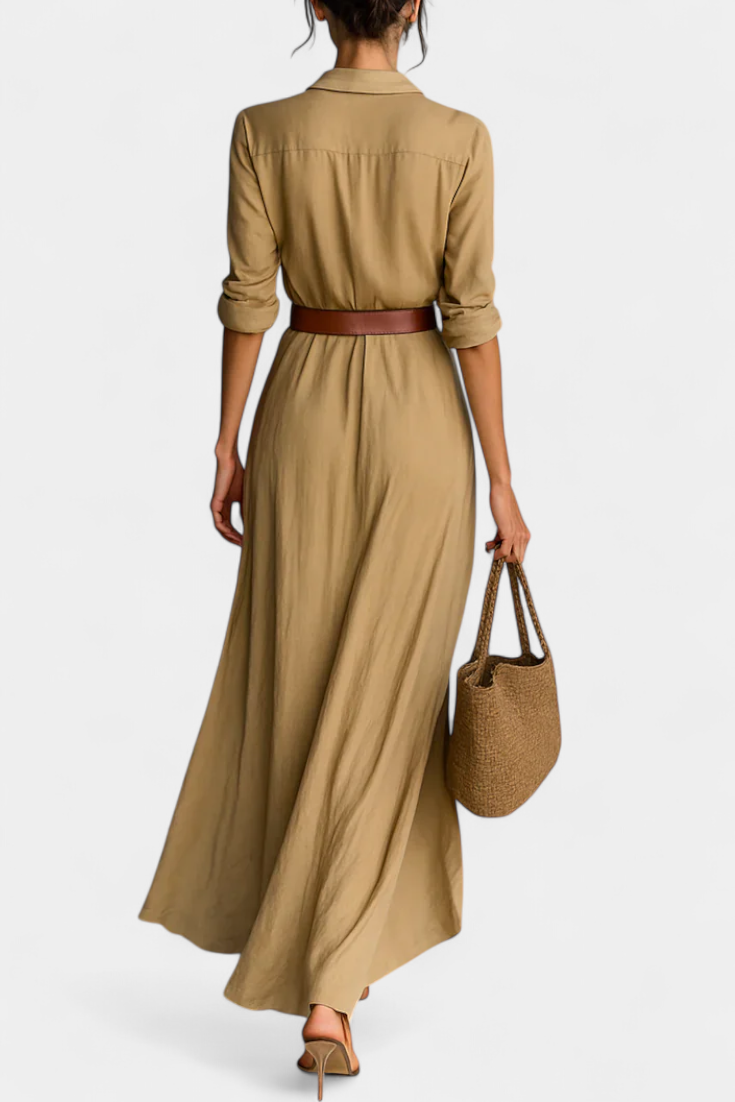 Souline Maxi Dress with Lapel and Long Sleeves