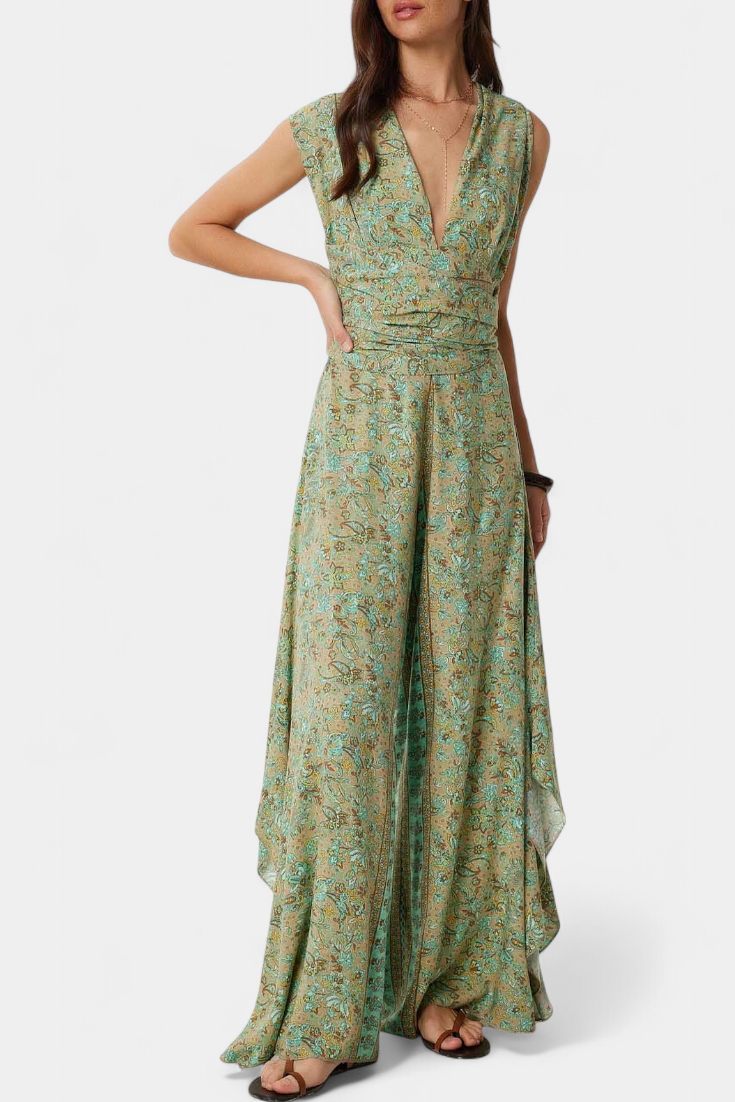 Mono Cruzado Leandra con Estampado Floral en Verde