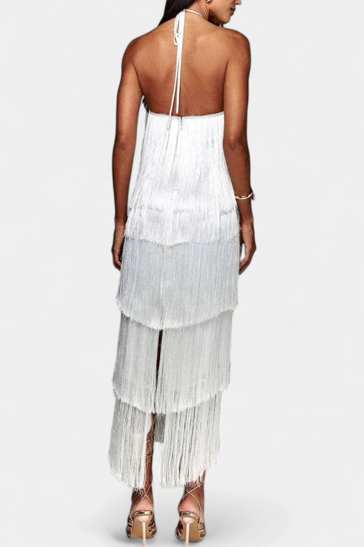 Saidey Vestido con Flecos y Espalda Abierta