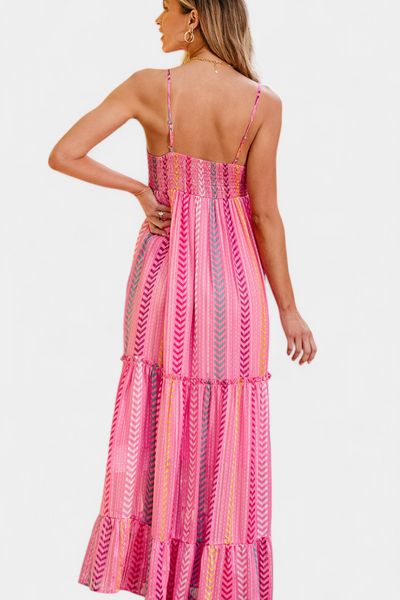 Asunción Vestido Largo Multicolor con Rayas Rosas