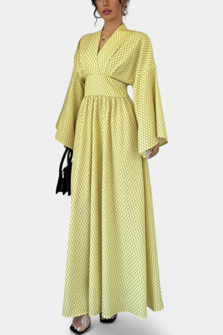 Vestido Maxi Geométrico Anelia con Escote en V
