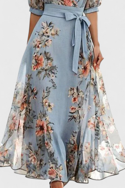 Vestido Midi Floral Arlet con Escote en V y Corte Femenino