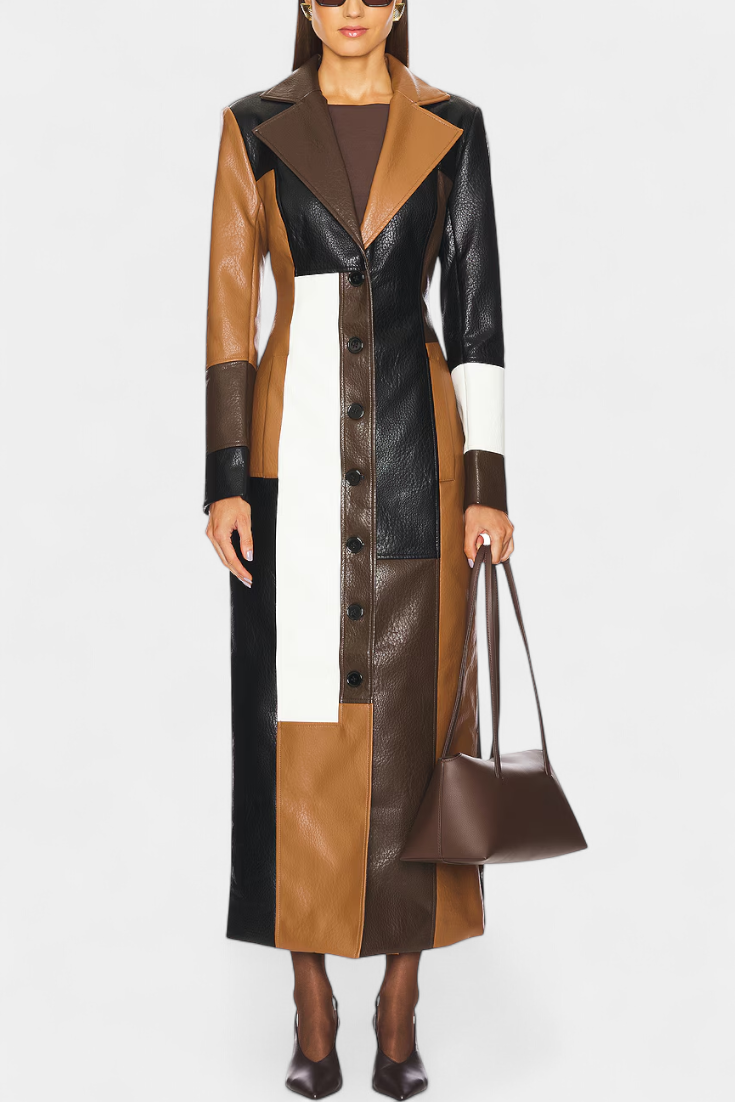 Norelle Patchwork Leather Trench Coat