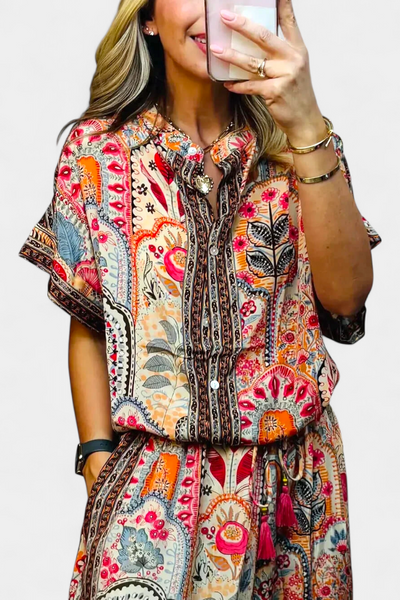 Conjunto Boho Hallie: Blusa con Flecos y Pantalones Anchos