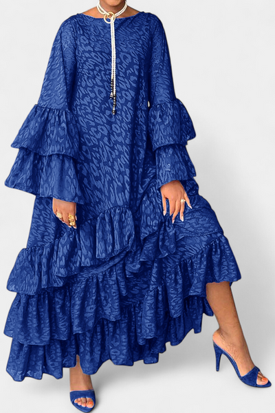 Eliselle Vestido Maxi Asimétrico con Volantes y Mangas de Campana