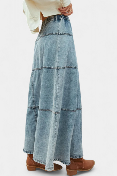 Lorraine Falda Larga de Denim con Detalles de Pluma