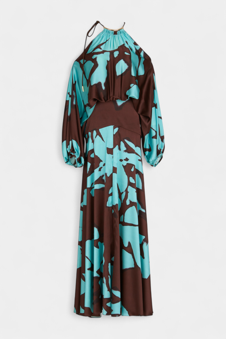 Vestido Largo Monte con Aberturas en las Mangas y Diseño Abstracto